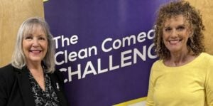 Mari Sanders of a to Z with Comedienne Leslie Norris Townsend at the Clean Comedy Challenge